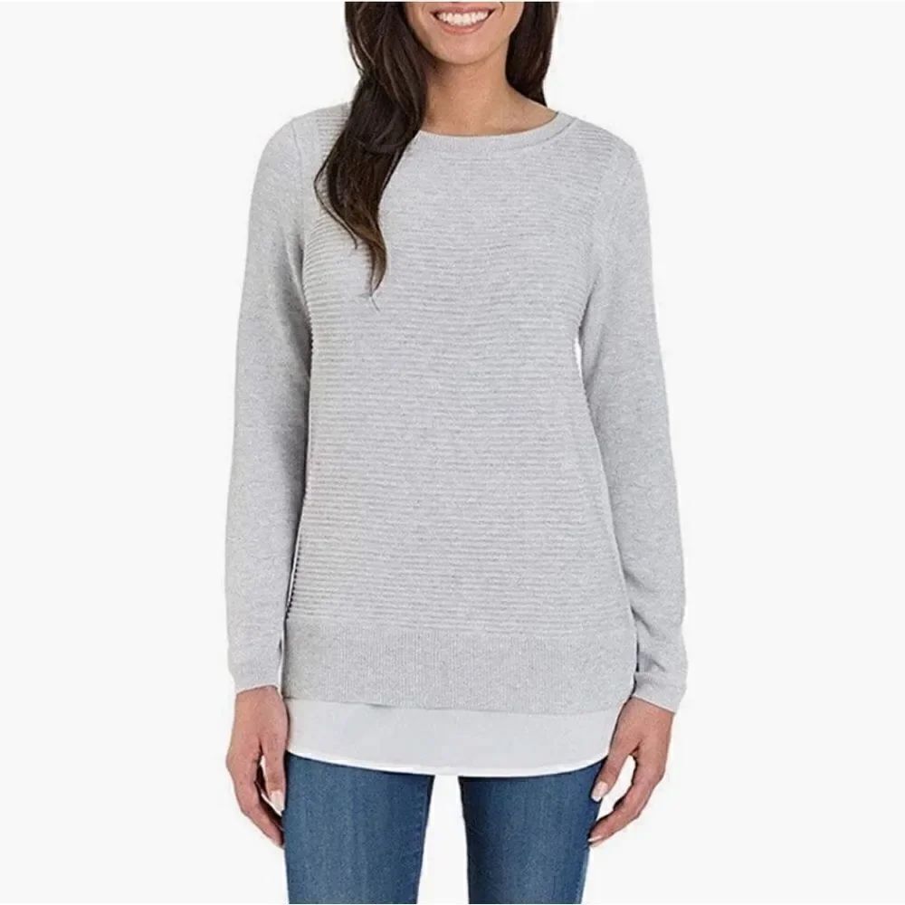 Hilary Radley  women crewneck sweater size medium gray white